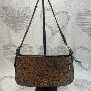 Donald J Pliner brown crocodile pattern ahoulder purse